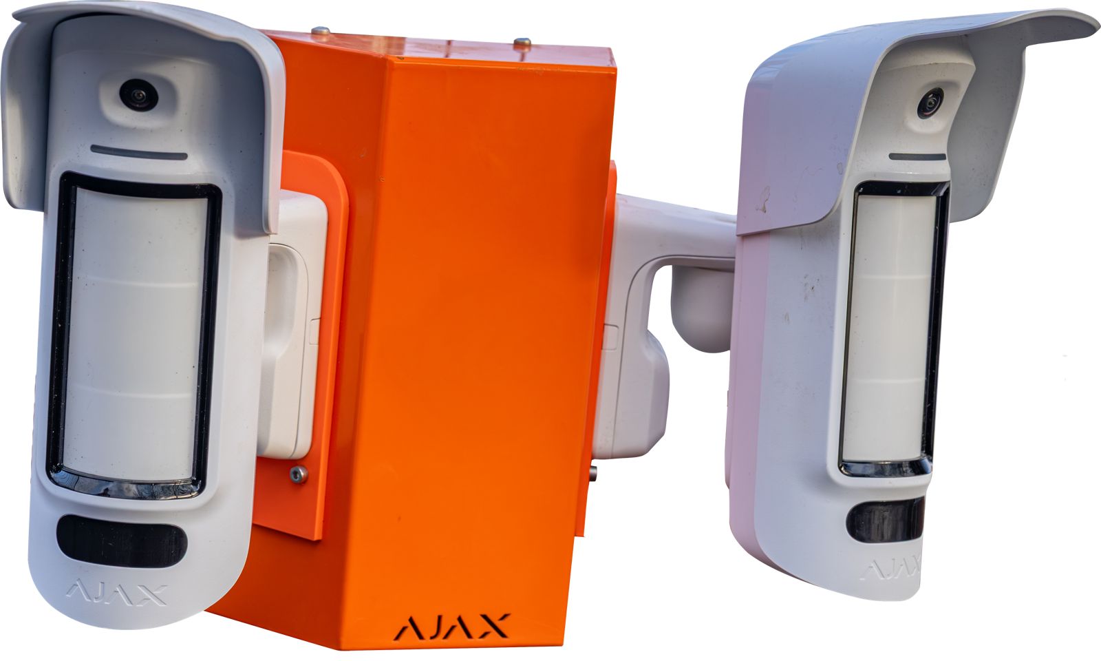 Dual outdoor security cameras on a weatherproof mount